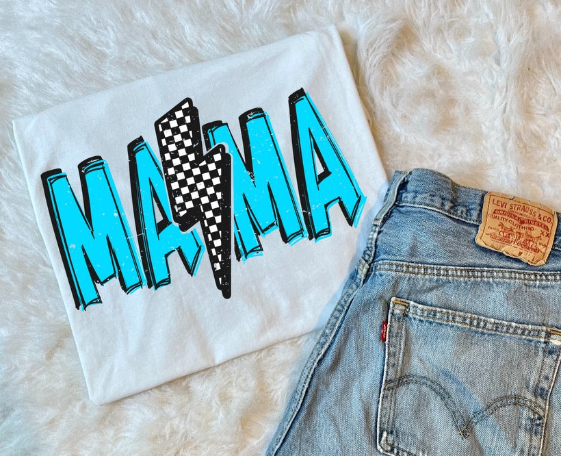 Blue Checkered Mama Tee