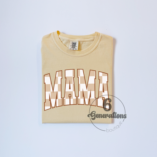 Tan Checkered Mama Tee