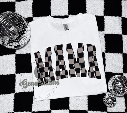 Black Checkerprint Mama Tee