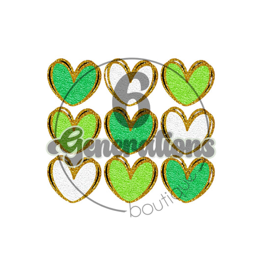 Green Hearts DTF Print